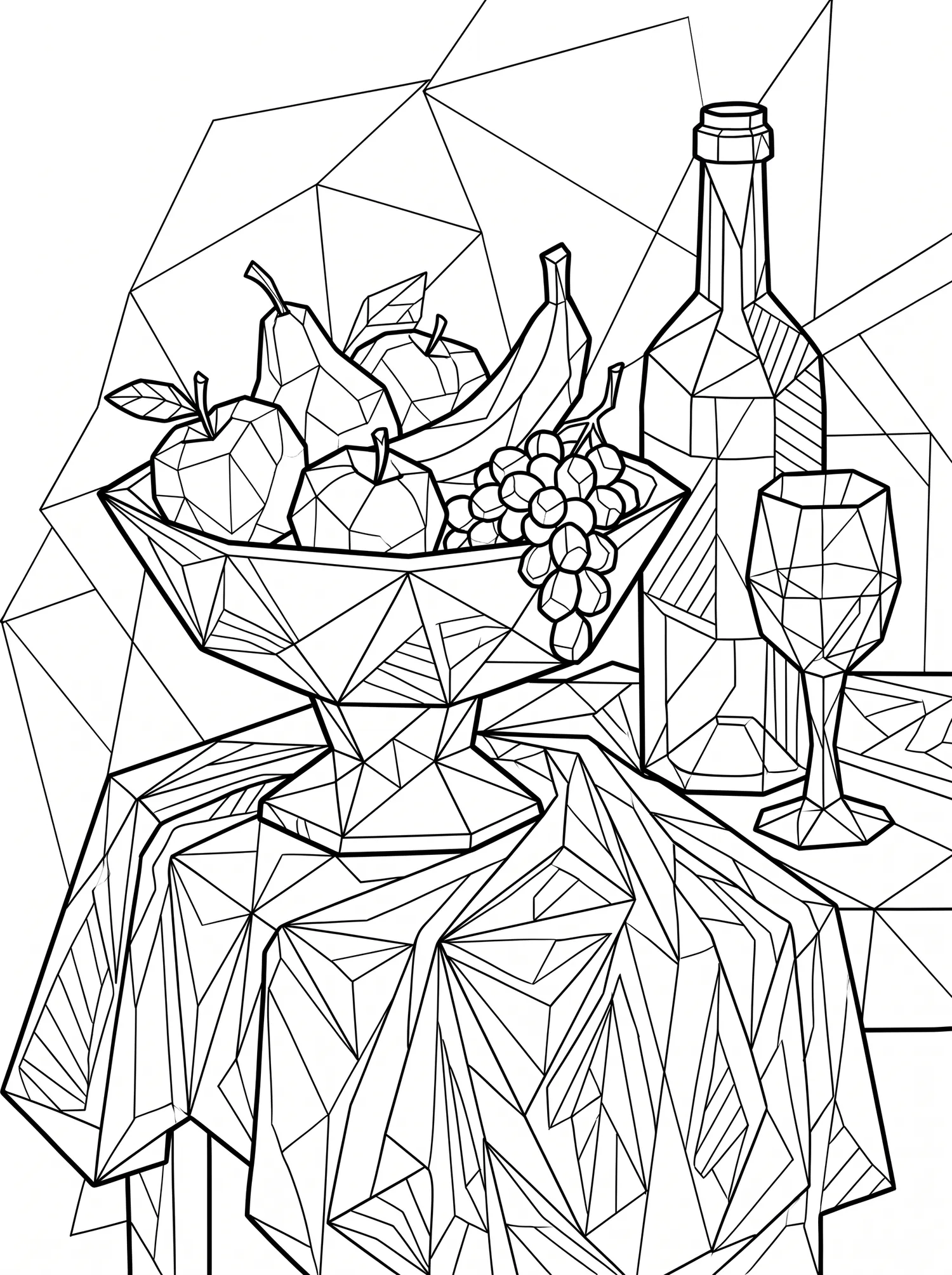 Nature Morte Cubiste Libre, Coloriage art à imprimer gratuitement